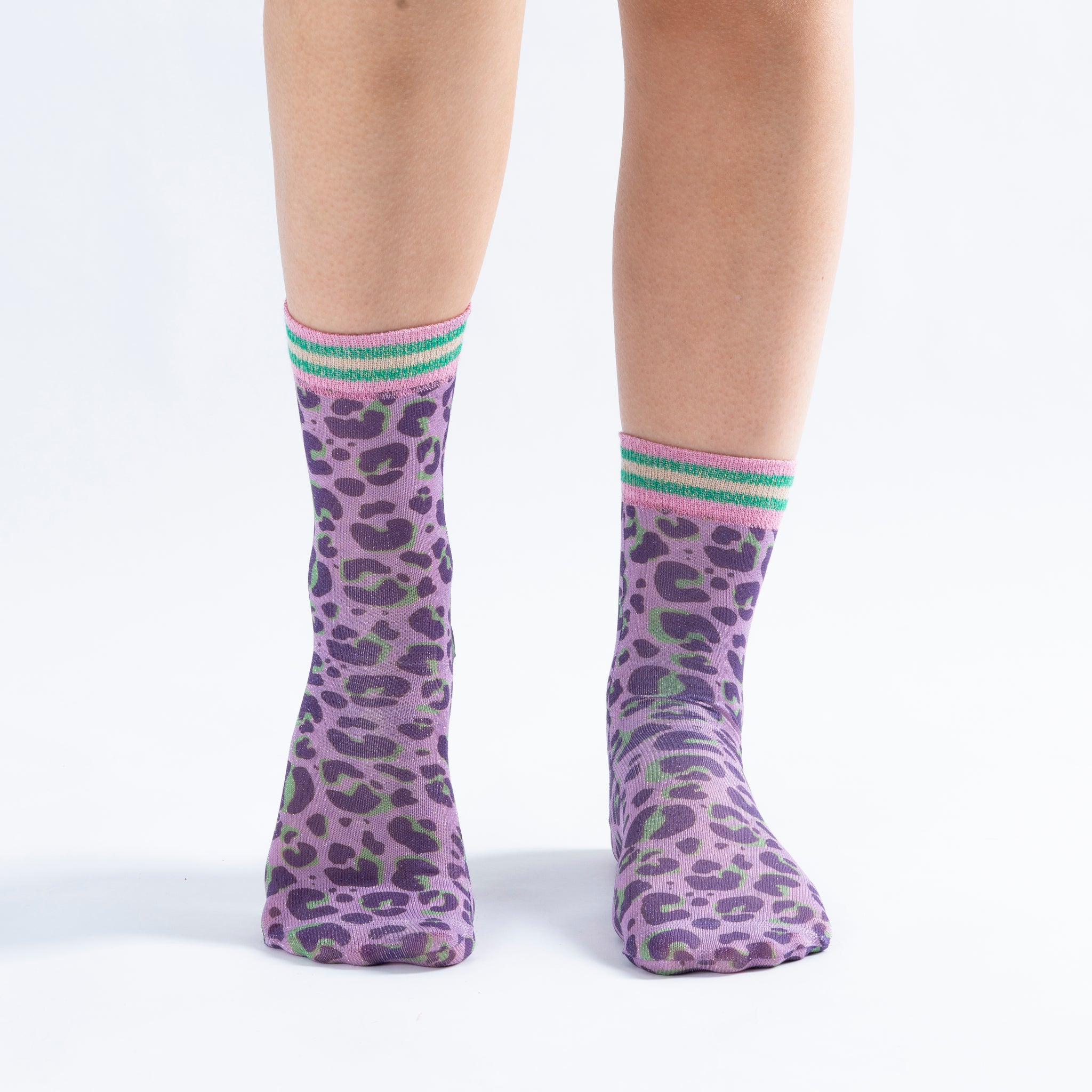 Glitter Leo Purple High Sock